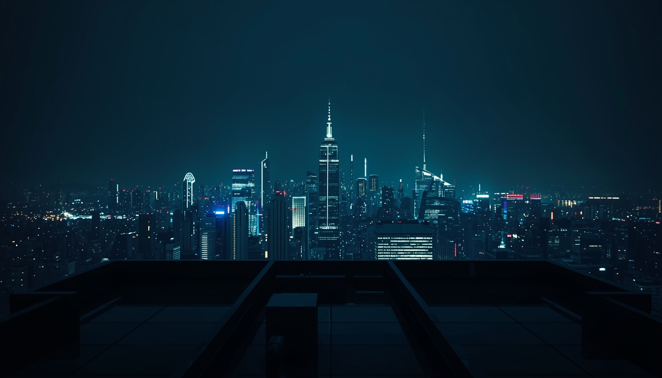 Futuristic city's rooftop view