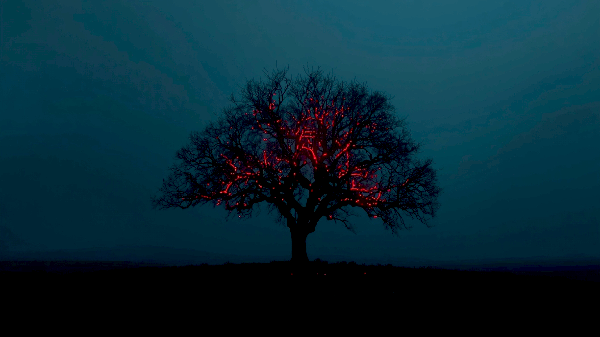 Lonely tree with neon glow amoled