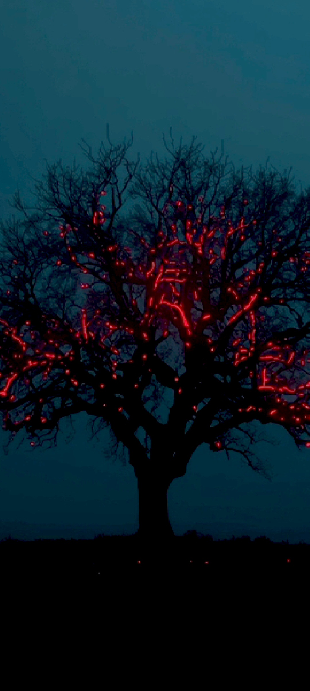 Lonely tree with neon glow mobile