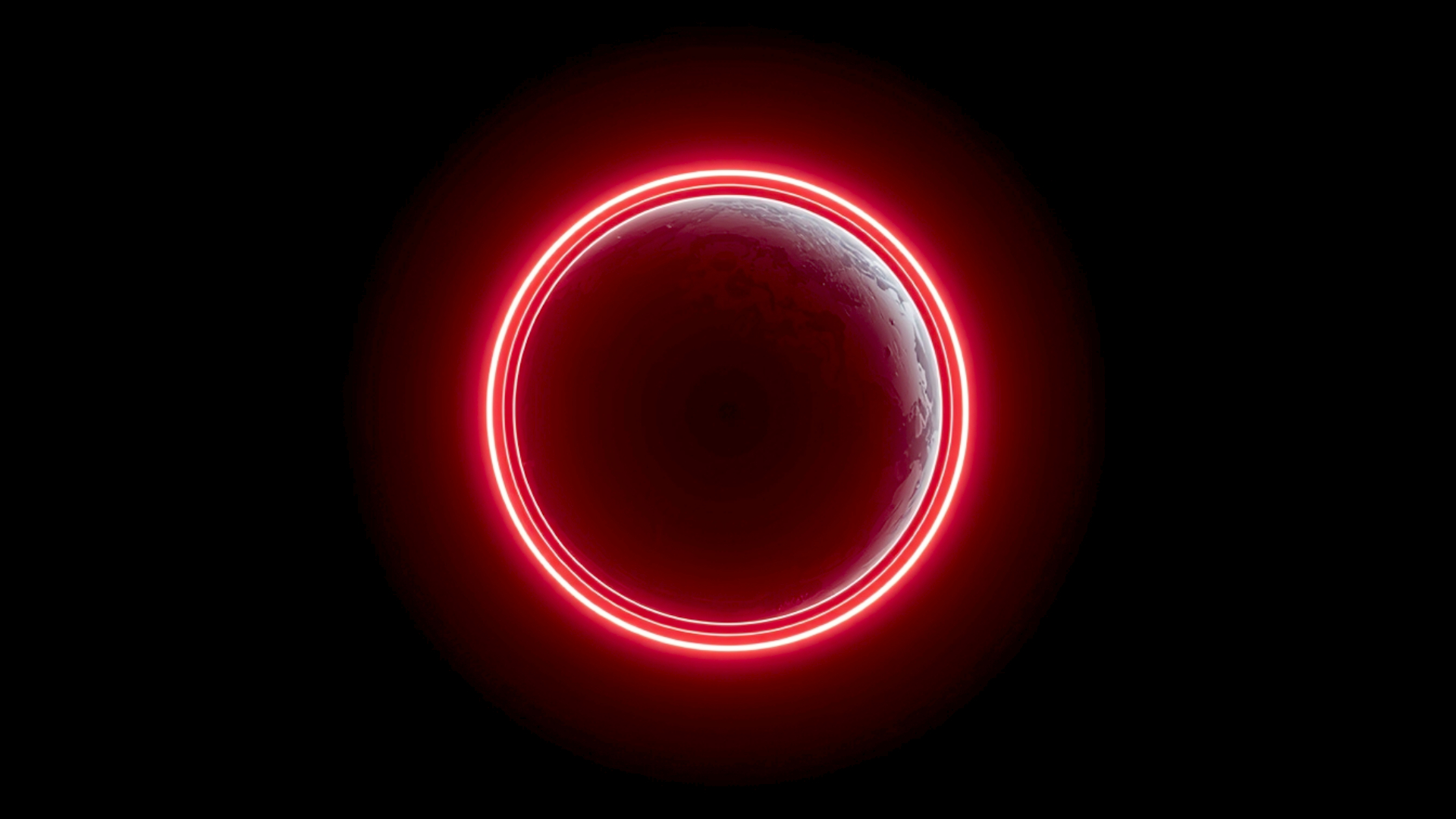   Neon planet with glowing ring amoled